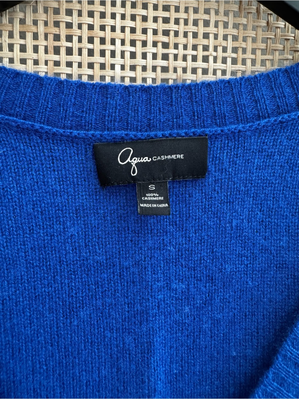 Aqua Cashmere Royal Blue V-Neck Women's Sweater - Picture 2 of 3